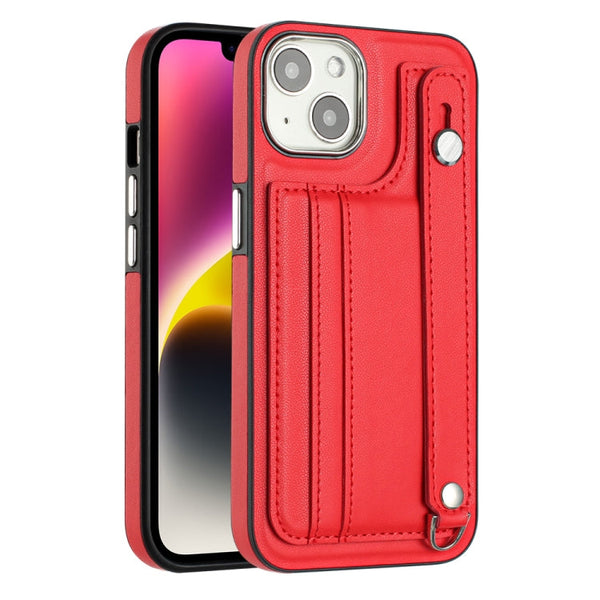 Shockproof Leather Phone Case with Wrist Strap, For iPhone 13, For iPhone 13 Pro, For iPhone 13 Pro Max, For iPhone 12 / 12 Pro