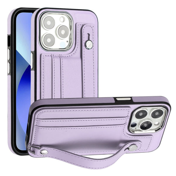 Shockproof Leather Phone Case with Wrist Strap, For iPhone 13, For iPhone 13 Pro, For iPhone 13 Pro Max, For iPhone 12 / 12 Pro