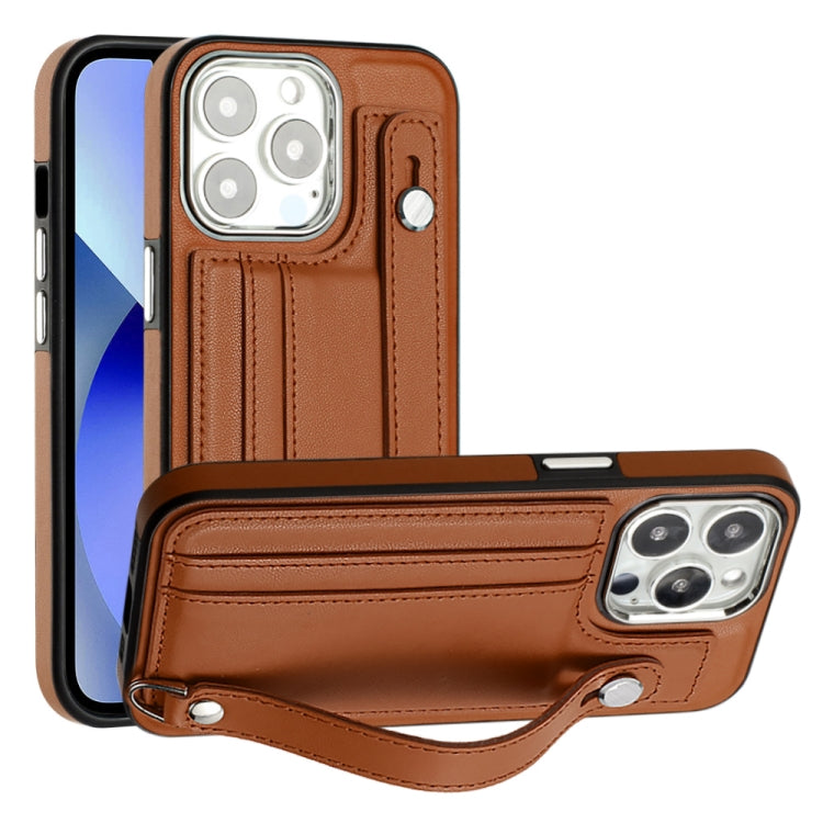 Shockproof Leather Phone Case with Wrist Strap, For iPhone 13, For iPhone 13 Pro, For iPhone 13 Pro Max, For iPhone 12 / 12 Pro