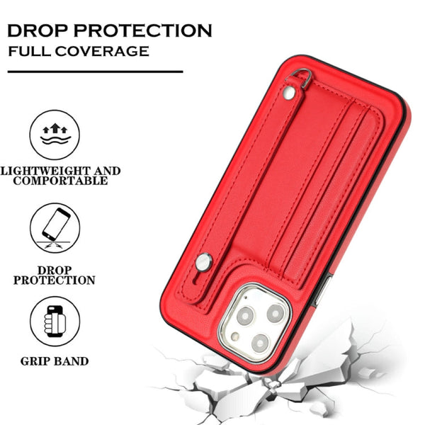 Shockproof Leather Phone Case with Wrist Strap, For iPhone 12 Pro Max, For iPhone 11, For iPhone 11 Pro, For iPhone 11 Pro Max
