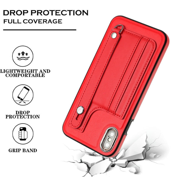 Shockproof Leather Phone Case with Wrist Strap, For iPhone XS Max, For iPhone XR, For iPhone X / XS, For iPhone SE 2022/SE 2020/6/7/8
