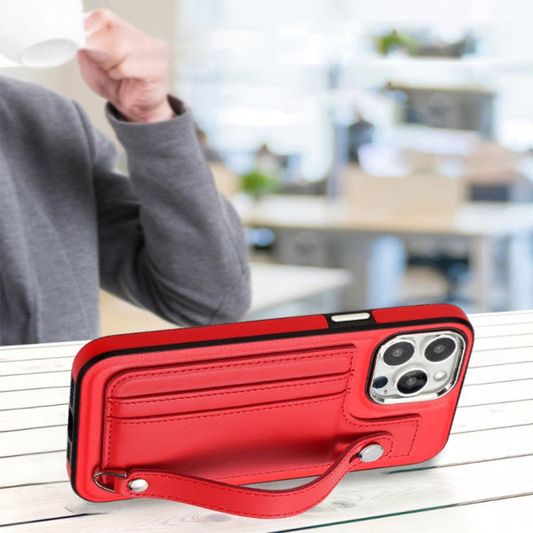 Shockproof Leather Phone Case with Wrist Strap, For iPhone 15 Pro Max, For iPhone 14, For iPhone 14 Plus, For iPhone 15 Pro