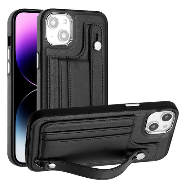 Shockproof Leather Phone Case with Wrist Strap, For iPhone 15 Plus, For iPhone 14 Pro, For iPhone 15, For iPhone 14 Pro Max
