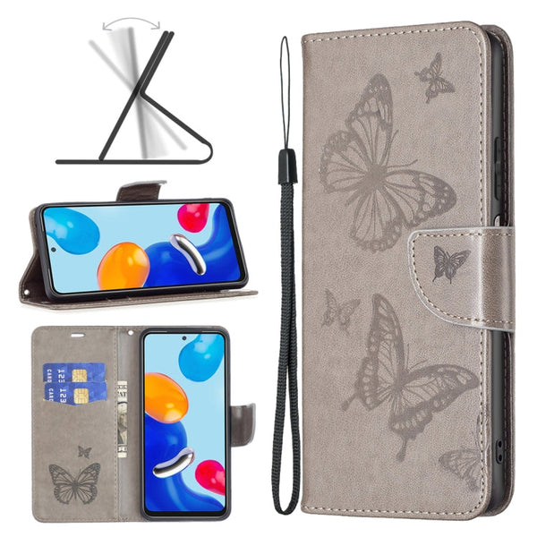 Two Butterflies Embossing Leather Phone Case, For Xiaomi Poco F5 5G / Redmi Note 12 Turbo, For Xiaomi Redmi Note 12S 4G / Note 11, For Xiaomi Civi 3 5G
