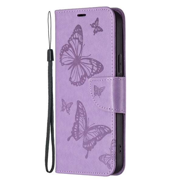 Two Butterflies Embossing Leather Phone Case, For Xiaomi Poco F5 5G / Redmi Note 12 Turbo, For Xiaomi Redmi Note 12S 4G / Note 11, For Xiaomi Civi 3 5G