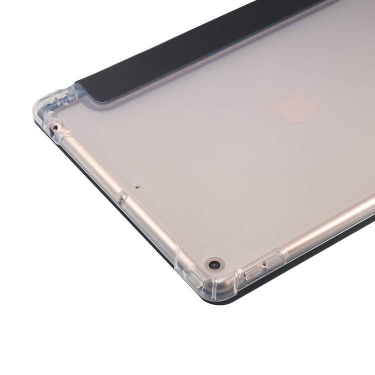 3-folding Electric Pressed Skin Texture Horizontal Flip Shockproof Transparent TPU + PU Leather Case with Holder & Pen Slot & Sleep / Wake-up Function