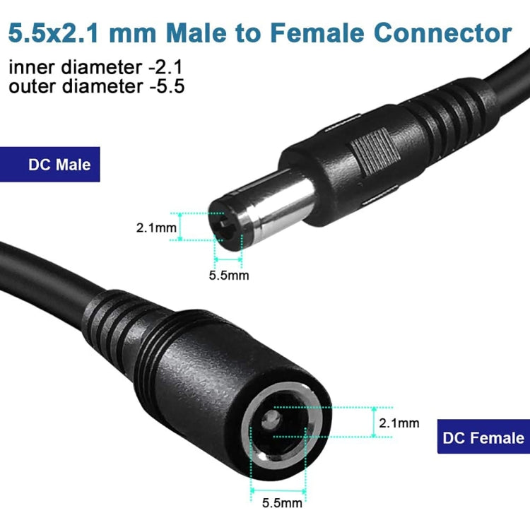5.5 x 2.1mm Female to Male DC Power Extension Cable, 1m, 1.5m, 3m, 5m, 10m