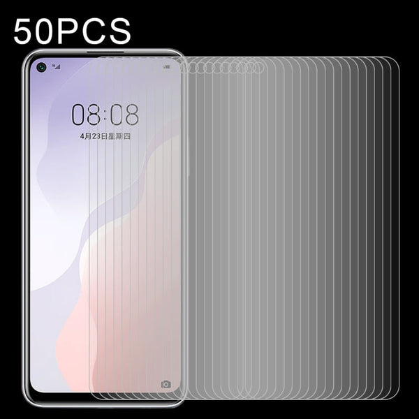 50 PCS Half-screen Transparent Tempered Glass Film