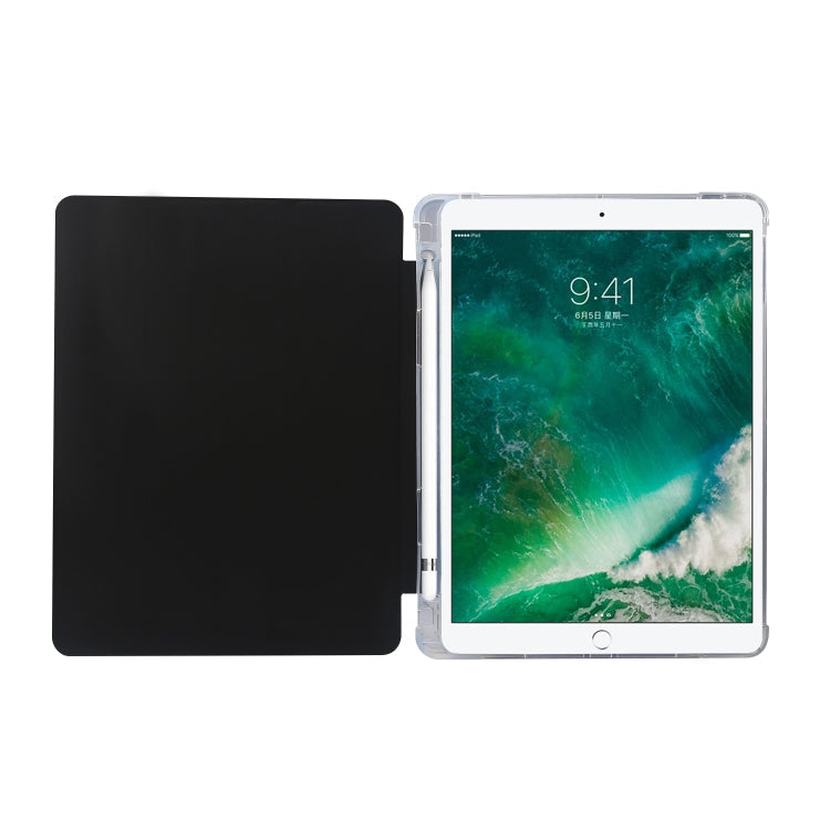 3-folding Electric Pressed Skin Texture Horizontal Flip Shockproof Transparent TPU + PU Leather Case with Holder & Pen Slot & Sleep / Wake-up Function