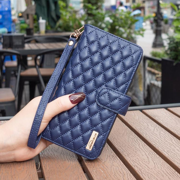 Diamond Lattice Zipper Wallet Leather Flip Phone Case