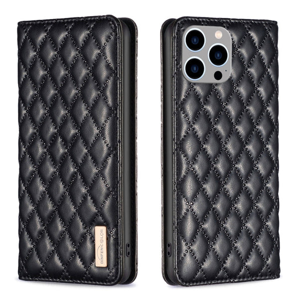 Diamond Lattice Magnetic Leather Flip Phone Case