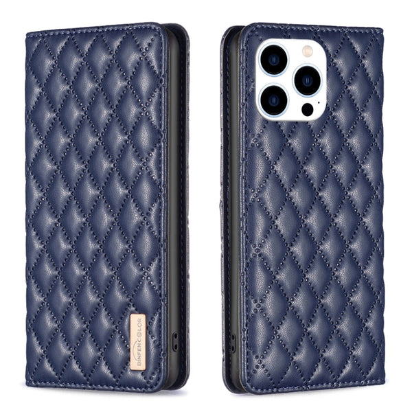 Diamond Lattice Magnetic Leather Flip Phone Case