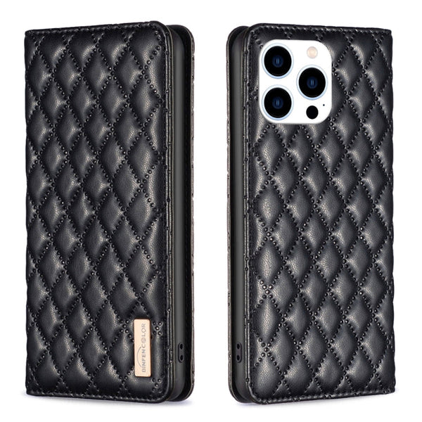 Diamond Lattice Magnetic Leather Flip Phone Case