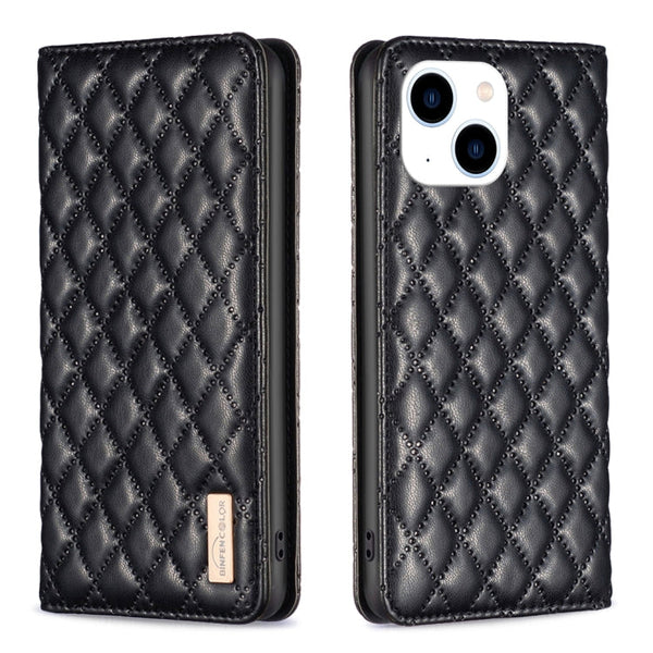Diamond Lattice Magnetic Leather Flip Phone Case