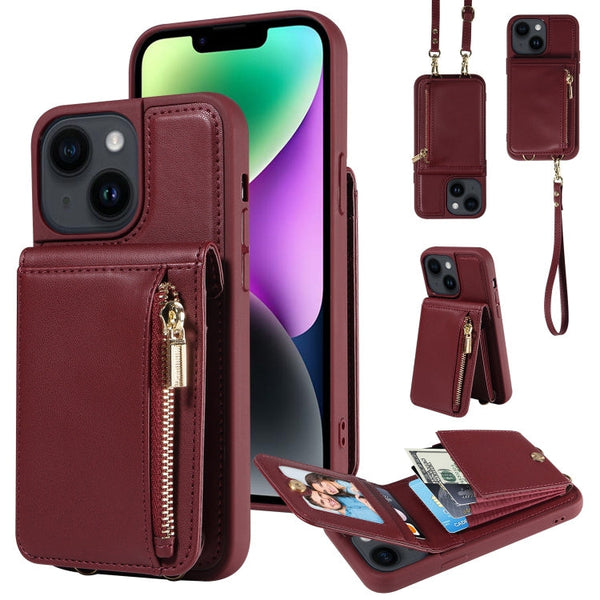 Crossbody Lanyard Zipper Wallet Leather Phone Case