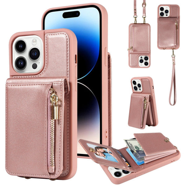 Crossbody Lanyard Zipper Wallet Leather Phone Case