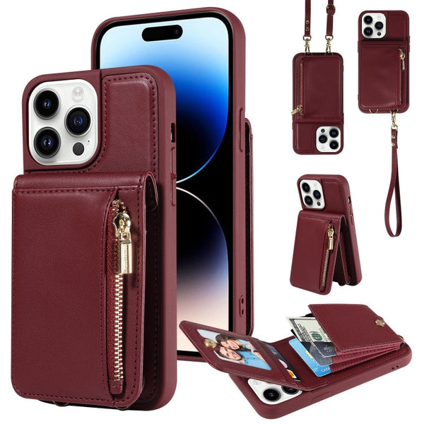 Crossbody Lanyard Zipper Wallet Leather Phone Case