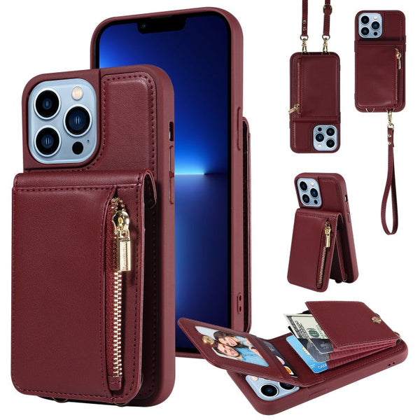Crossbody Lanyard Zipper Wallet Leather Phone Case