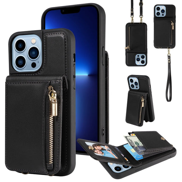 Crossbody Lanyard Zipper Wallet Leather Phone Case