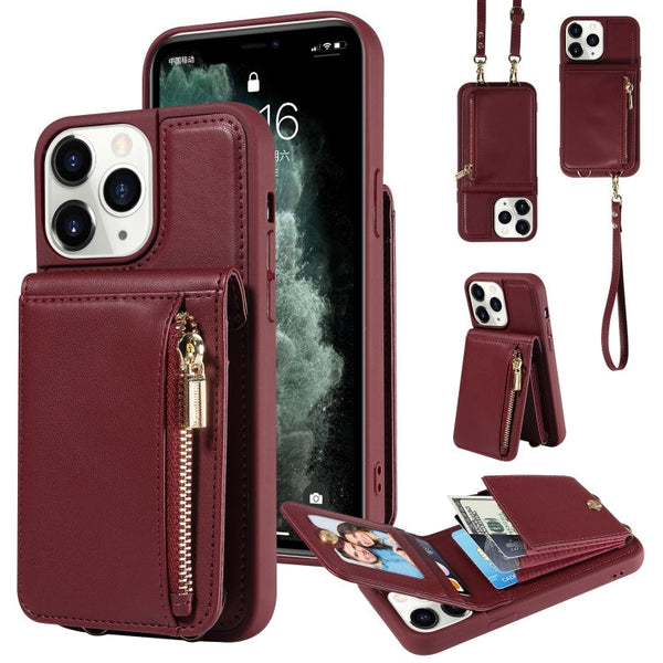 Crossbody Lanyard Zipper Wallet Leather Phone Case