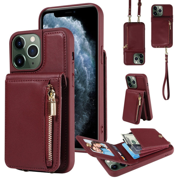 Crossbody Lanyard Zipper Wallet Leather Phone Case