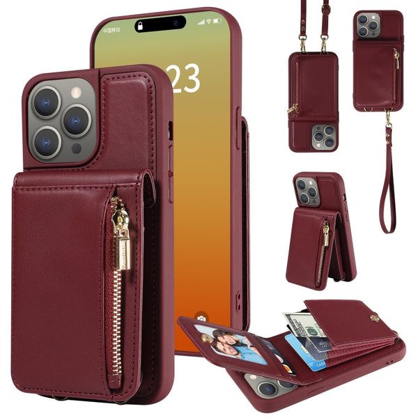 Crossbody Lanyard Zipper Wallet Leather Phone Case