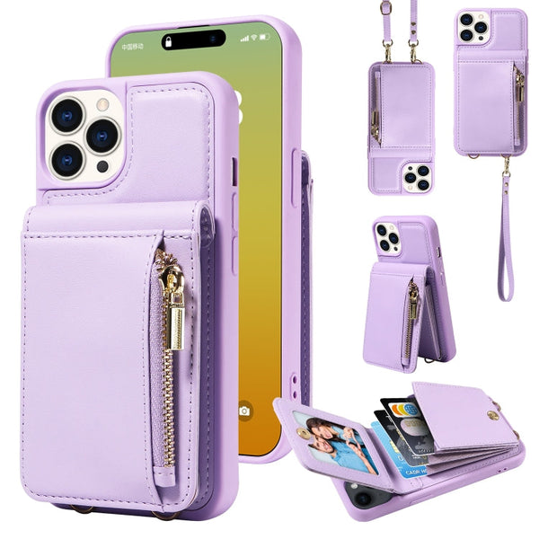 Crossbody Lanyard Zipper Wallet Leather Phone Case
