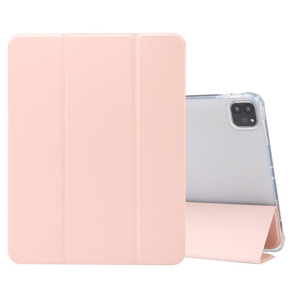 3-folding Electric Pressed Skin Texture Horizontal Flip Shockproof Transparent TPU + PU Leather Case with Holder & Pen Slot & Sleep / Wake-up Function