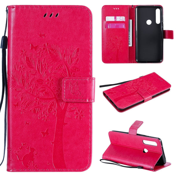 Tree & Cat Embossed Pattern Horizontal Flip Leather Case with Holder & Card Slots & Wallet & Lanyard, For Motorola Moto G Power, For Motorola Moto G8 Power Lite