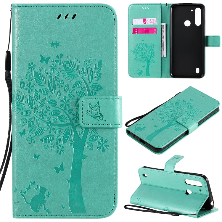 Tree & Cat Embossed Pattern Horizontal Flip Leather Case with Holder & Card Slots & Wallet & Lanyard, For Motorola Moto G Power, For Motorola Moto G8 Power Lite