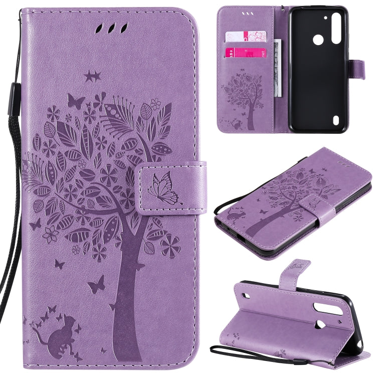Tree & Cat Embossed Pattern Horizontal Flip Leather Case with Holder & Card Slots & Wallet & Lanyard, For Motorola Moto G Power, For Motorola Moto G8 Power Lite