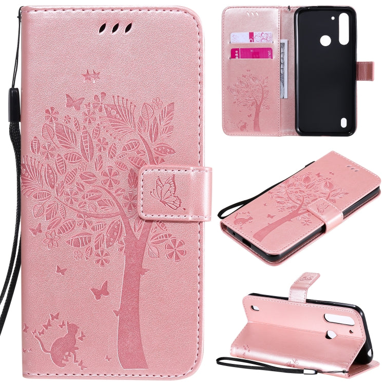 Tree & Cat Embossed Pattern Horizontal Flip Leather Case with Holder & Card Slots & Wallet & Lanyard, For Motorola Moto G Power, For Motorola Moto G8 Power Lite