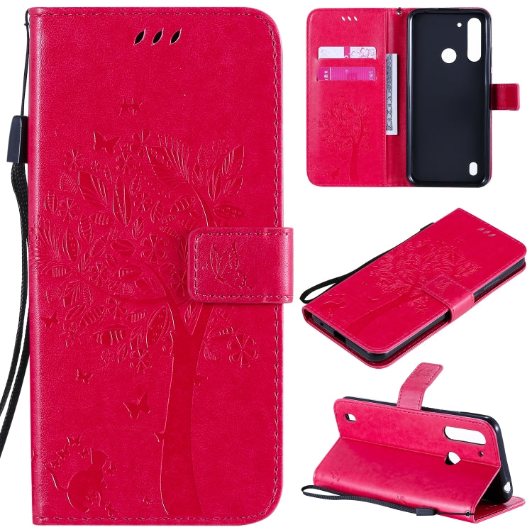 Tree & Cat Embossed Pattern Horizontal Flip Leather Case with Holder & Card Slots & Wallet & Lanyard, For Motorola Moto G Power, For Motorola Moto G8 Power Lite
