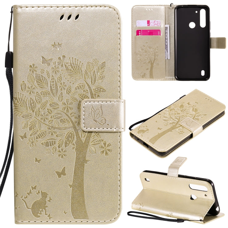 Tree & Cat Embossed Pattern Horizontal Flip Leather Case with Holder & Card Slots & Wallet & Lanyard, For Motorola Moto G Power, For Motorola Moto G8 Power Lite