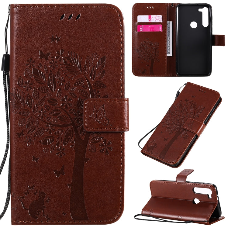 Tree & Cat Embossed Pattern Horizontal Flip Leather Case with Holder & Card Slots & Wallet & Lanyard, For Motorola Moto G8 Power, For OPPO Realme 6
