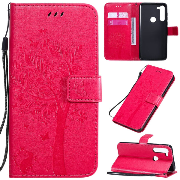 Tree & Cat Embossed Pattern Horizontal Flip Leather Case with Holder & Card Slots & Wallet & Lanyard, For Motorola Moto G8 Power, For OPPO Realme 6