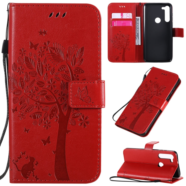 Tree & Cat Embossed Pattern Horizontal Flip Leather Case with Holder & Card Slots & Wallet & Lanyard, For Motorola Moto G8 Power, For OPPO Realme 6