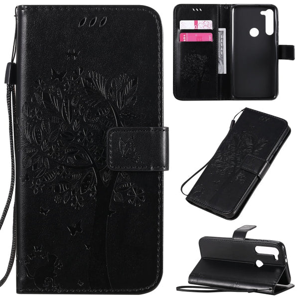 Tree & Cat Embossed Pattern Horizontal Flip Leather Case with Holder & Card Slots & Wallet & Lanyard, For Motorola Moto G8 Power, For OPPO Realme 6