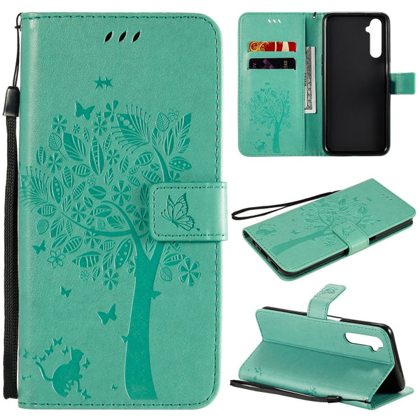 Tree & Cat Embossed Pattern Horizontal Flip Leather Case with Holder & Card Slots & Wallet & Lanyard, For Motorola Moto G8 Power, For OPPO Realme 6