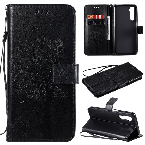 Tree & Cat Embossed Pattern Horizontal Flip Leather Case with Holder & Card Slots & Wallet & Lanyard, For Motorola Moto G8 Power, For OPPO Realme 6