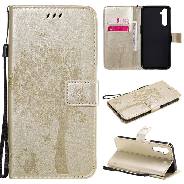 Tree & Cat Embossed Pattern Horizontal Flip Leather Case with Holder & Card Slots & Wallet & Lanyard, For Motorola Moto G8 Power, For OPPO Realme 6