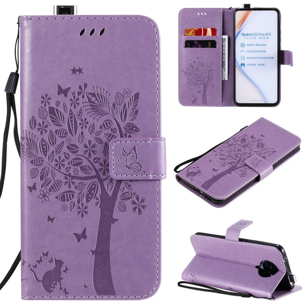 Tree & Cat Embossed Pattern Horizontal Flip Leather Case with Holder & Card Slots & Wallet & Lanyard, For Xiaomi Redmi K30 Pro, For Xiaomi Redmi Note 9 Pro