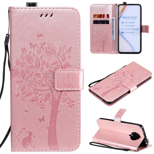 Tree & Cat Embossed Pattern Horizontal Flip Leather Case with Holder & Card Slots & Wallet & Lanyard, For Xiaomi Redmi K30 Pro, For Xiaomi Redmi Note 9 Pro