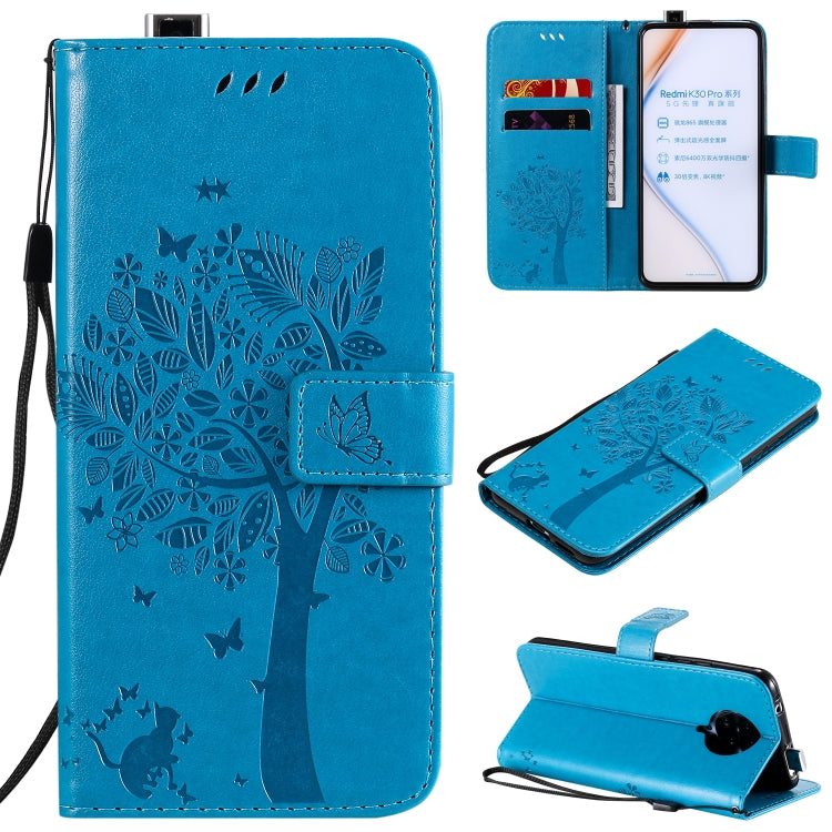 Tree & Cat Embossed Pattern Horizontal Flip Leather Case with Holder & Card Slots & Wallet & Lanyard, For Xiaomi Redmi K30 Pro, For Xiaomi Redmi Note 9 Pro