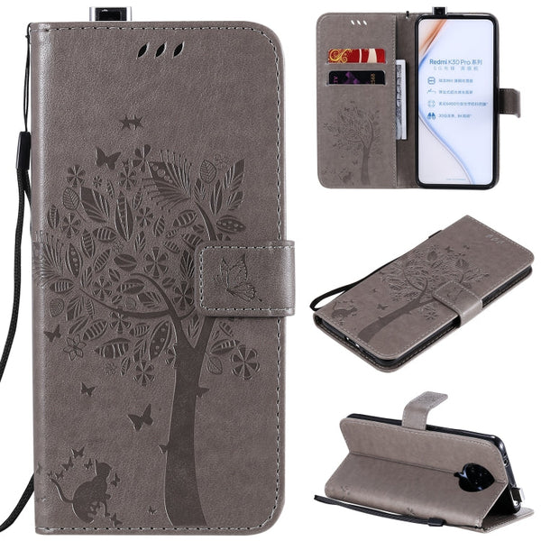 Tree & Cat Embossed Pattern Horizontal Flip Leather Case with Holder & Card Slots & Wallet & Lanyard, For Xiaomi Redmi K30 Pro, For Xiaomi Redmi Note 9 Pro