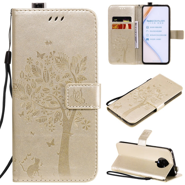 Tree & Cat Embossed Pattern Horizontal Flip Leather Case with Holder & Card Slots & Wallet & Lanyard, For Xiaomi Redmi K30 Pro, For Xiaomi Redmi Note 9 Pro