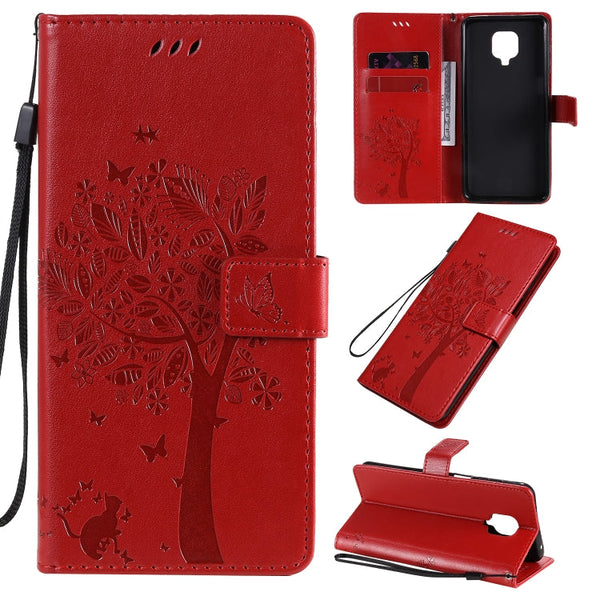 Tree & Cat Embossed Pattern Horizontal Flip Leather Case with Holder & Card Slots & Wallet & Lanyard, For Xiaomi Redmi K30 Pro, For Xiaomi Redmi Note 9 Pro