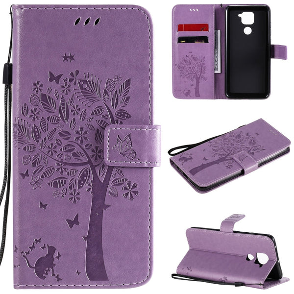 Tree & Cat Embossed Pattern Horizontal Flip Leather Case with Holder & Card Slots & Wallet & Lanyard, For Xiaomi Redmi Note 9, For Huawei Nova 7 Pro