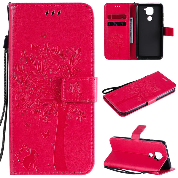 Tree & Cat Embossed Pattern Horizontal Flip Leather Case with Holder & Card Slots & Wallet & Lanyard, For Xiaomi Redmi Note 9, For Huawei Nova 7 Pro