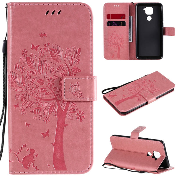 Tree & Cat Embossed Pattern Horizontal Flip Leather Case with Holder & Card Slots & Wallet & Lanyard, For Xiaomi Redmi Note 9, For Huawei Nova 7 Pro